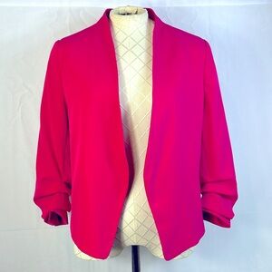 C by One Hot Pink Open Jacket Size Medium Ruched Sleeves Padded Shoulders